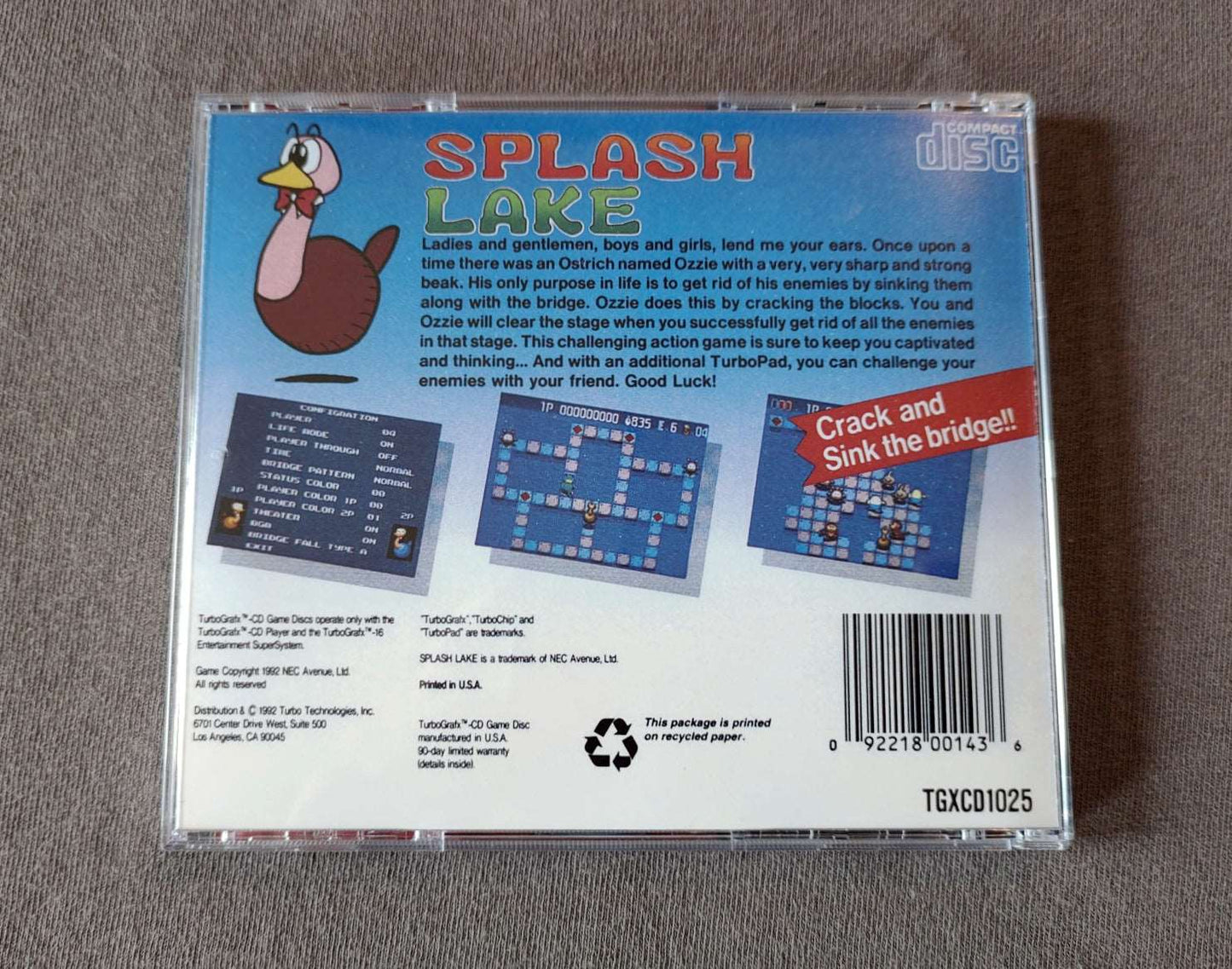 Splash Lake TurboGrafx-CD Reproduction