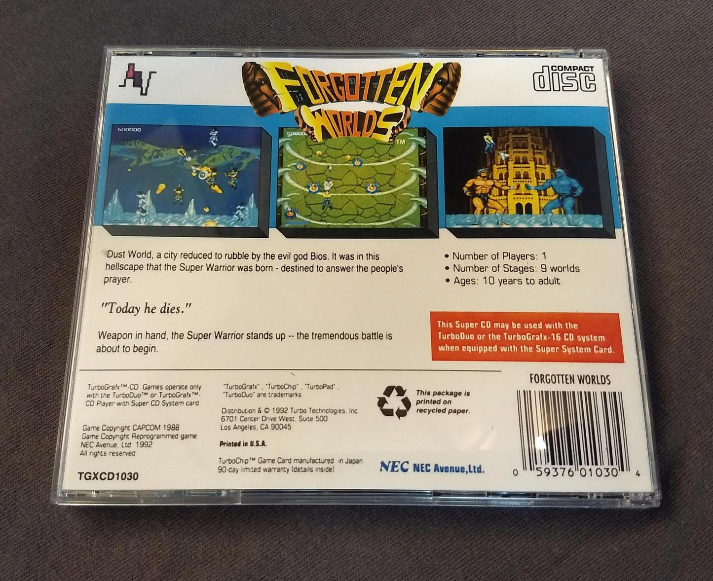 Forgotten Worlds TurboGrafx-CD Reproduction