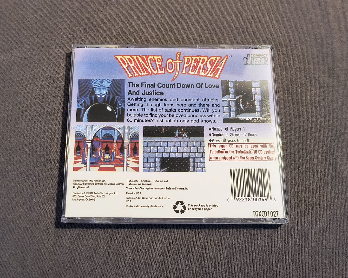 Prince of Persia TurboGrafx-CD Reproduction